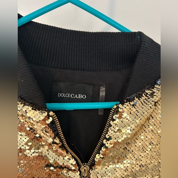 Dolce Cabo Black + Gold Sequin Women's Zipup Jacket - Picture 3 of 6